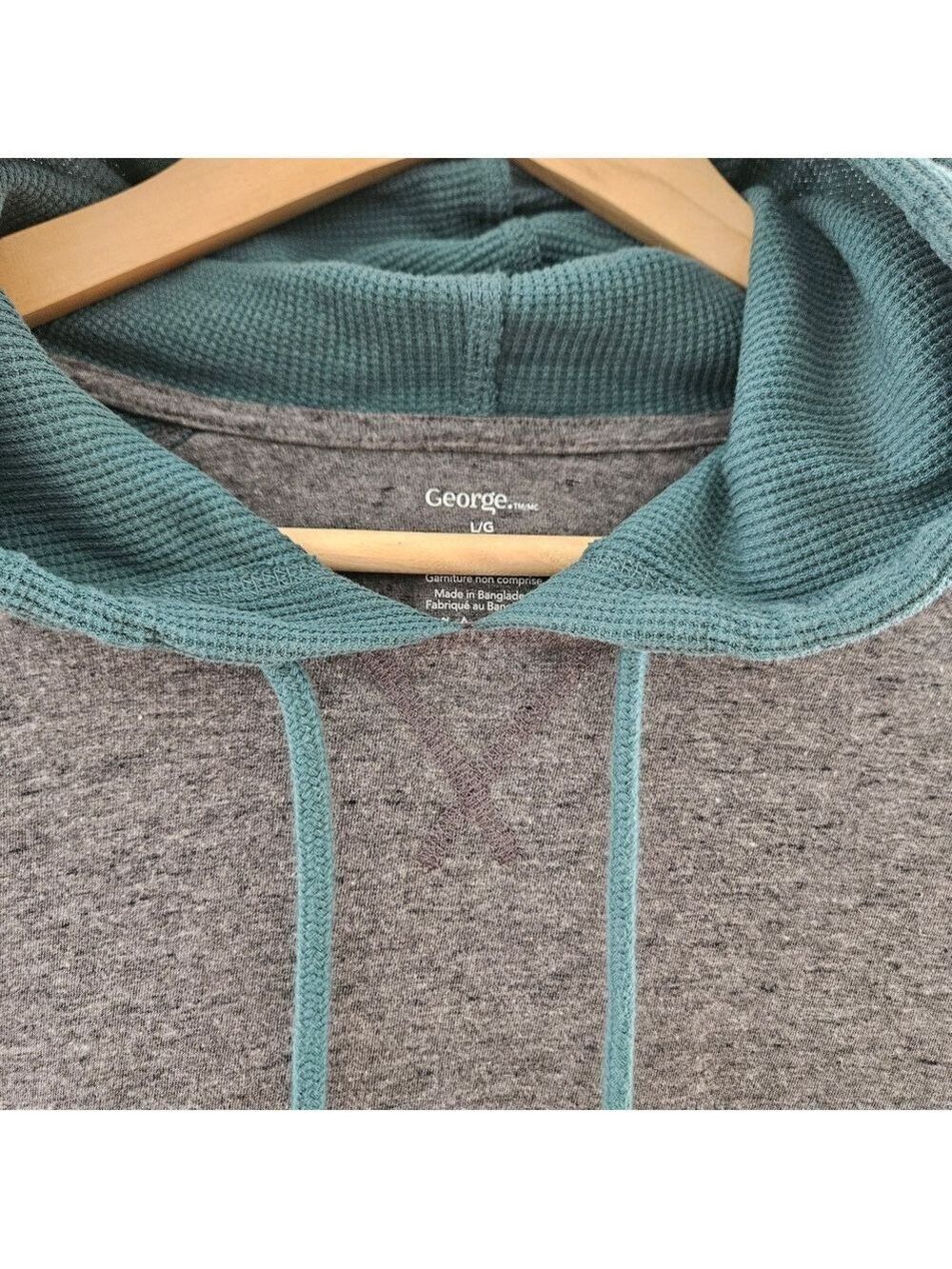 George Men’s Hooded Pullover Hoodie Size Large Grey & Teal Colorblock - Picture 5 of 5